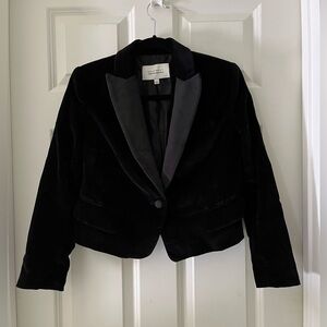 Women’s Equipment + Tabitha Simmons blazer black velvet fabric button jacket 0